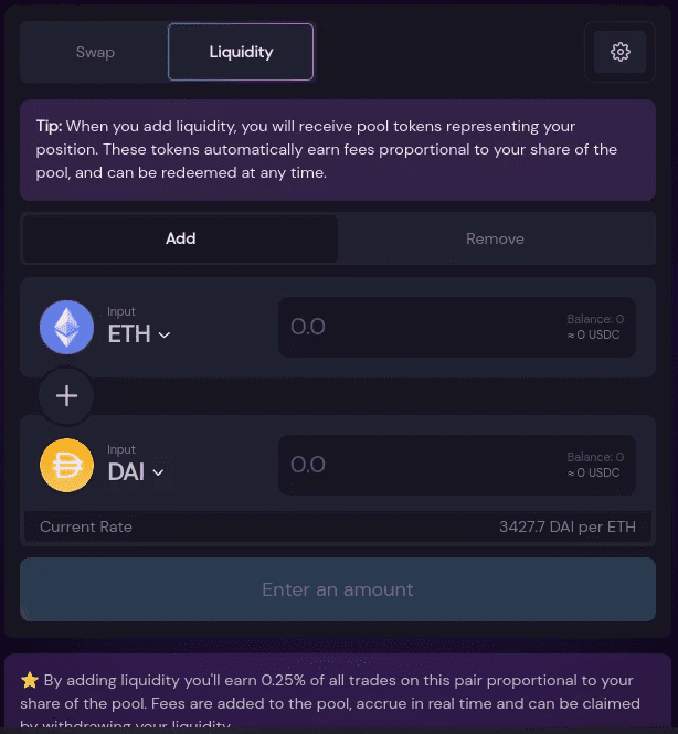 providing liquidity via SushiSwap