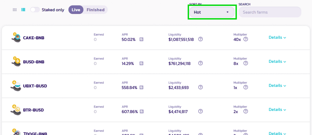 PancakeSwap liquidity pools