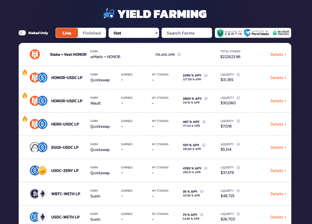 FH yield farming pools